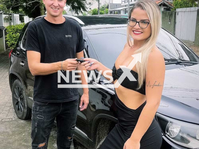 Bruna Carlos gets a luxury car from her husband after sex with a porn star, undated. She said that her husband wanted to see her having sex with a porn star. Note: Private photo. (Newsflash)