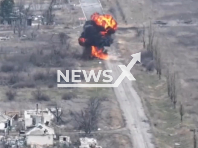 Ukrainian drones drop bombs on Russian military positions on the frontlines in Ukraine in undated footage. The footage was released by 58th Separate Motorised Infantry Brigade named after Hetman Ivan Vyhovskyi of the Armed Forces of Ukraine on Wenesday, Mar. 13, 2024. Note: Picture is screenshot from a video. (@58brigade/Newsflash)