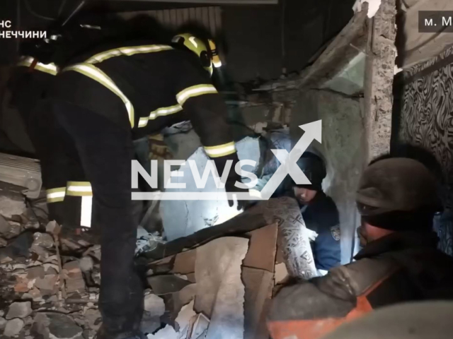 Rescue of people from the rubble following a Russian attack in Myrnohrad, Ukraine, on Thursday, March 12, 2024. Note: Picture is screenshot from a video (Ministry of Internal Affairs of Ukraine /Clipzilla)