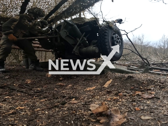 Russian crew of the towed D-30 howitzer of the motorized rifle regiment destroy a 120-mm nomadic mortar of the Ukrainian Armed Forces during combat duty to defeat planned and reconnaissance targets, in the Avdiivka area, Ukraine. Note: Picture is a screenshot from the video. (Ministry of Defense of the Russian Federation/Clipzilla)