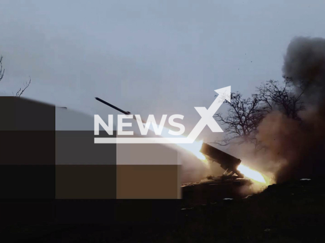 Russian TOS-1A “Solntsepyok” fires rockets at Ukrainian military positions in Ukraine in undated footage. The footage was released by the Russian MoD on Friday, Mar. 15, 2024. Note: Picture is screenshot from a video (Russian MoD/Newsflash)