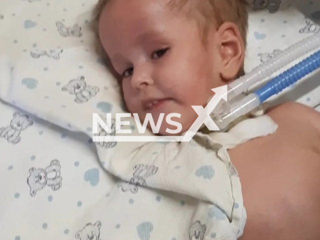 Picture shows Yaroslav, 2,5, son of Nikita and Viktoria Bezulenko, 26, in hospital in Chita, Russia, undated. Parents sued maternity hospital where their son became disabled allegedly due to medical error. Note: Private photo. (Viktoria Bezulenko/Newsflash)