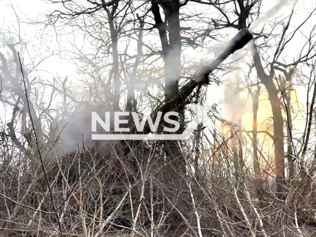 Russian artillery crews of self-propelled guns 2S19 MSTA-S destroy a stronghold of Ukrainian troops and a BMP-1 armored vehicle with reinforcements up to a platoon of motorized infantry in the   Avdiivka area, Ukraine. Note: Picture is a screenshot from the video. (Ministry of Defense of the Russian Federation/Clipzilla)