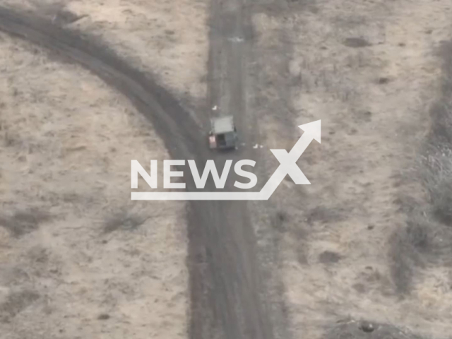 Ukrainian kamikaze drone destroys Russian armoured vehicle in Ukraine in undated footage. The footage was released by the 77th Separate Aeromobile Brigade of the Air Force of the Armed Forces of Ukraine on Sunday, Mar. 17, 2024. Note: Picture is screenshot from a video (@77oaembr/Newsflash)