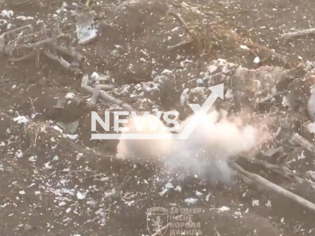 Ukrainian drones take out Russian soldiers on the frontlines in Ukraine in undated footage. The footage released by the Ground forces of the Armed Forces of Ukraine on Wednesday, Mar. 20, 2024. Note: Picture is screenshot from a video (@24th.brigade/Newsflash)