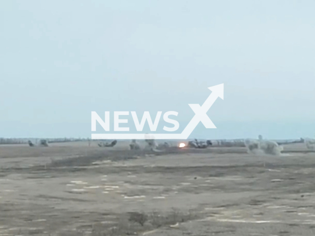 Russian troupes use the 122 mm multiple rocket launcher Grad to hit infantry and equipment of the Ukrainian Armed Forces in the Zaporozhye, Ukraine. Note: The picture is a screenshot from the video. (Ministry of Defense of the Russian Federation/Clipzilla)