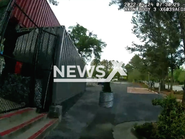 Police officer arresting a suspect in Atlanta, Georgia, USA. Note: This picture is a screenshot from the video (@Atlanta_Police/Clipzilla).