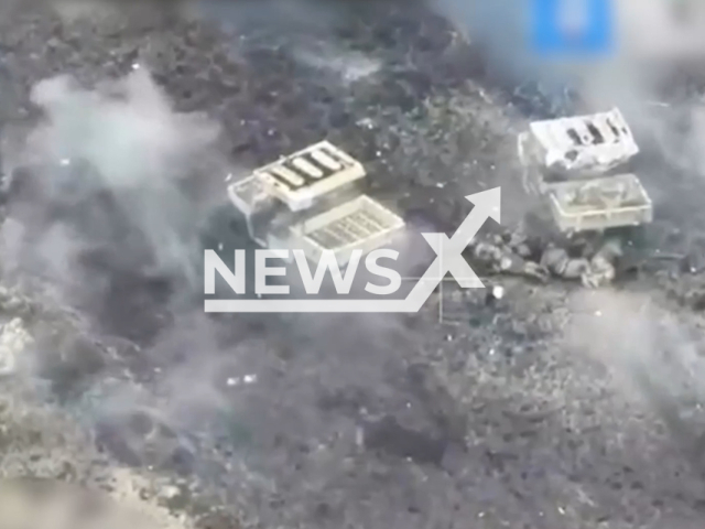 Ukrainian kamikaze drones take out Russian troops near Avdiivka in Ukraine in undated footage. The footage released by the 47th Separate Mechanised Brigade of the Armed Forces of Ukraine on Monday, Mar. 25, 2024.  Note: Picture is screenshot from a video. (@brygada47/Newsflash)