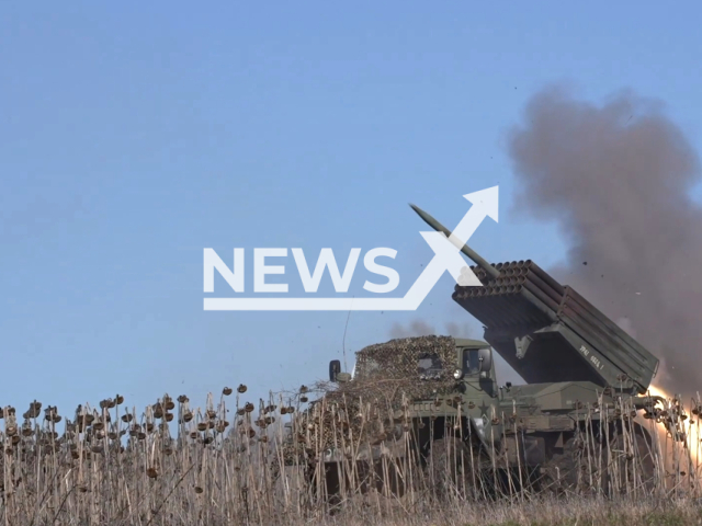 Russian troops continue to inflict fire using the multiple rocket launcher Grad on positions of the Ukrainian Armed Forces in the Belgorod region, Russia. Note: Picture is a screenshot from the video. (Ministry of Defense of the Russian Federation/Clipzilla)