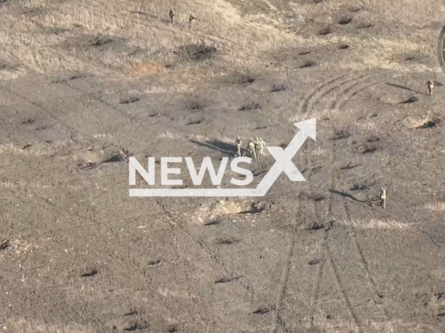 Ukrainian kamikaze drone takes out Russian soldiers on the frontlines in Ukraine in undated footage. The footage released by the Ground Forces of the Armed Forces of Ukraine on Saturday, Mar. 30, 2024. Note: Picture is screenshot from a video (@landforcesofukraine/Newsflash)