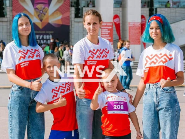 Photo shows Ekaterina Zotina with her four children from Perm, Russia, undated. They were not allowed to attend family sport contest. Note: Private photo. (Ekaterina Zotina/Newsflash)