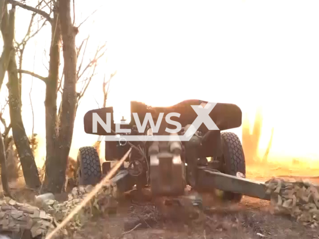 The video shows Russian soldiers from the Western Military District destroying Ukrainian camouflaged dugouts with 100-millimetre T-12 anti-tank guns in Kupiansk, in Ukraine's Kharkiv Oblast, on March 31, 2024. Note: Picture is a screenshot from the video, (Ministry of Defence of the Russian Federation/Clipzilla)