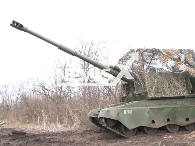 Photo shows Russian units from the Eastern Military District destroying important enemy targets with the Krasnopol laser-guided artillery weapon system in Eastern Ukraine, on Apr. 1, 2024. Note: Picture is a screenshot from the video.(Ministry of Defence of the Russian Federation/Clipzilla)