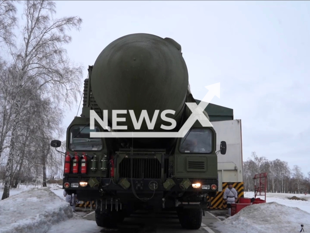 Photo shows Yars mobile intercontinental ballistic missile (ICBM) launchers of the Strategic Missile Force’s Barnaul missile formation being sent on combat patrols in the Altai Region in Siberia, Russian Federation, on Apr. 1, 2024. Note; Picture is a screenshot from the video. (Ministry of Defence of the Russian Federation/Clipzilla)