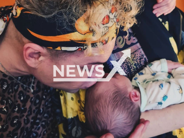 Photo shows Gogen Solntsev with his newborn, undated. He became famous because of his love preferences and unusual appearance in Russia. Note: Private photo. (@solntcev/Newsflash)