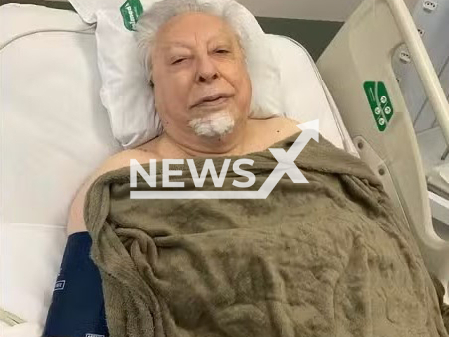 Picture shows Euripedes lying in hospital bed, undated. Euripedes Fernando Melo, 84, had a fractured femur and underwent surgery. Note: Private photo taken from local media. (Newsflash)