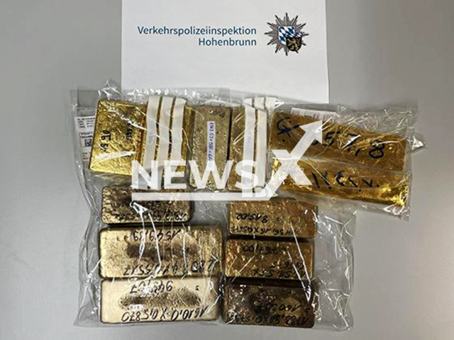 Image shows the seized gold bars, undated photo. They were discovered hidden inside a car at the Aschheim/Ismaning junction, Bavaria State, Germany, on Mar. 29, 2024. Note: Police photo. (VPI Hohenbrunn/Newsflash)