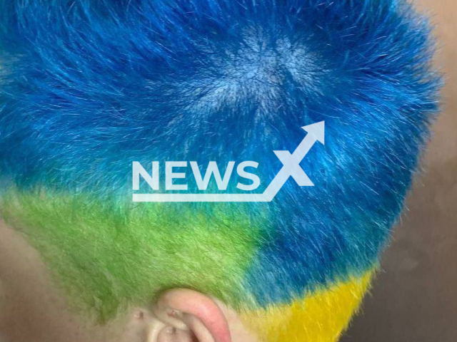 Footage shows Stanislav Netesov with his hair dyed in the blue and yellow colours in Moscow, Russia, undated. He was accused of discrediting Russian army as his hair reminded colours of the Ukrainian flag. Note: Private photo taken from local media. (Newsflash)