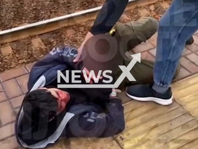 Footage shows injured boy, 15, at train station of Elektrougli, Moscow Oblast, Russia on Monday, May 13, 2024. He climbed on a train and was electrocuted in the genitals.Note: Picture is screenshot from a video. (Newsflash)