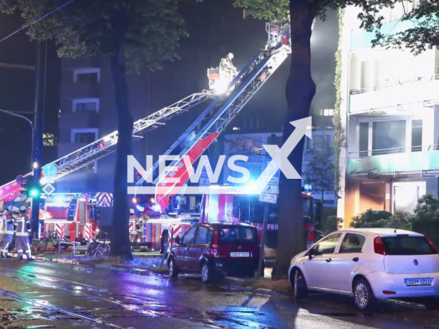 Image shows the kiosk blaze in Duesseldorf, Germany, undated photo. It happened at 2.25am on Thursday, May 16, 2024. Note: Photo is a screenshot from a video. (Newsflash)