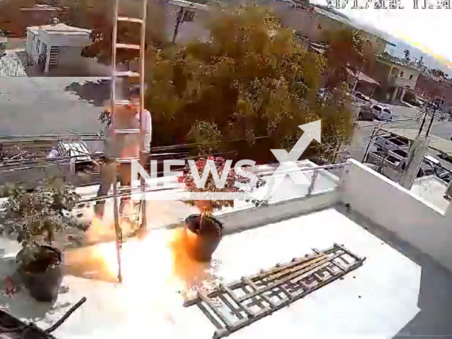 Man suffers electric shock and falls from the roof in Los Mochis, Sinaloa in Mexico, undated. He suffered second and third degree burns, multiple fractures and a head injury. Note: Picture is screenshot from a video (Newsflash)