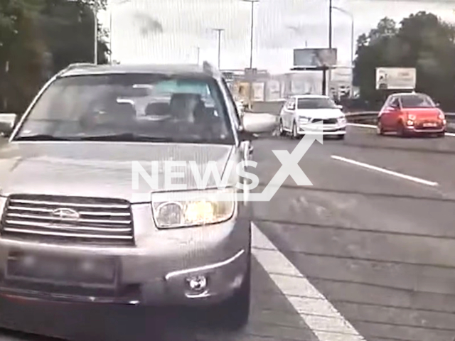 Image shows the Subaru with a James-Bond-style license plate flipper, undated photo. It was caught in Prague, Czech Republic, in May 2024. Note: Photo is a screenshot from a video. (Policie CR/Newsflash)