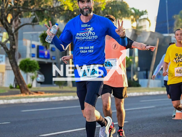 Hugo Farias, 44, from Americana, Sao Paulo State, Brazil, poses in undated photo. He broke the Guinness World Record with 366 consecutive marathons. Note: We have obtained permission to use the images from Hugo Farias. (Hugo Farias/Newsflash)