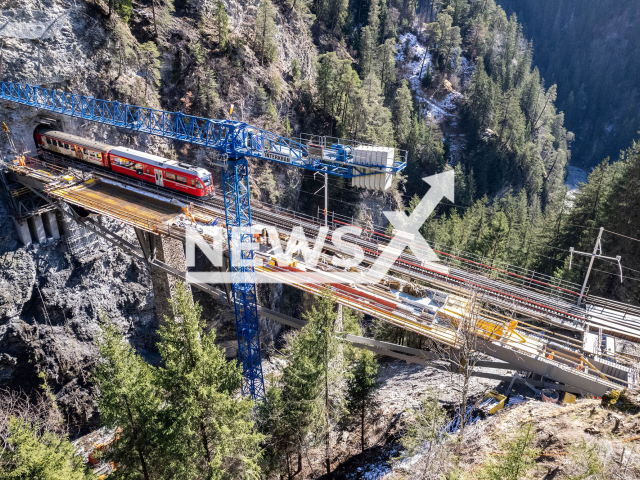 Image shows the Castielertobel Viaduct in the Canton of Graubuenden, Switzerland, undated photo. It was blown up on Monday morning, May 13, 2024. Note: Licensed content. (RhB/Newsflash)