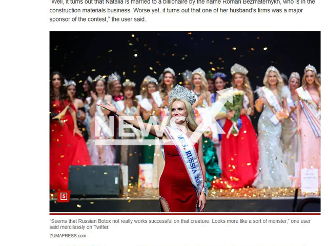 Photo shows Mrs Russia 2023 beauty pageant Natalya Oskar from Khabarovsk, Russia, undated. She and her husband businessman Roman Bezmaternykh is getting divorced. Note: Picture is screenshot from a site (Newsflash)