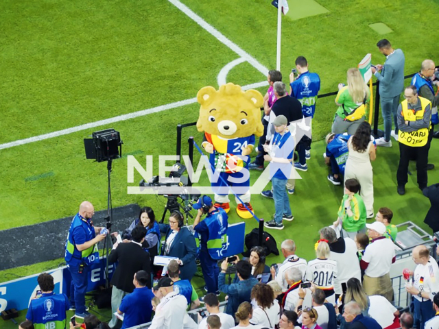 Image shows YouTuber Marvin Wildhage, 27, dressed up as a mascot, undated photo. He was banned from the EUR 2024, after appearing at the opening match between Germany and Scotland. Note: Photo is a screenshot from a video. (@MarvinWildhage/Newsflash)