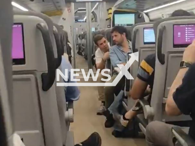 Description: Photo shows the turbulent trip on the AVE from Madrid to Gijon in June 2024. The travelers suffered constant shaking. Notes: Photo is screen from video.(@AlexSanchez_19/Newsflash)