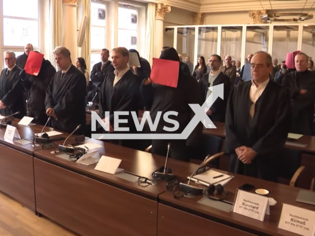 Image shows the gang rape trial, undated photo. Nine out of 10 people were jailed after they raped a 15-year-old old girl in Hamburg, Germany, in September 2020. Note: Photo is a screenshot from a video. (Newsflash)