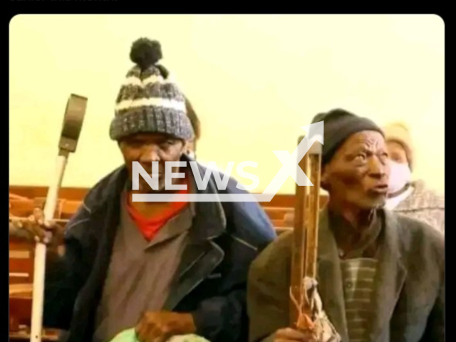 Photo shows Daniel Madumo, 92, and Jeremiah Mmatli, 75, undated. The pensioners arrested for the murder of Motsepe Godfrey Thema , 80,  in Jericho, South Africa, both died in detention.
Note: Photo is a screenshot from a Twitter post(Newsflash).