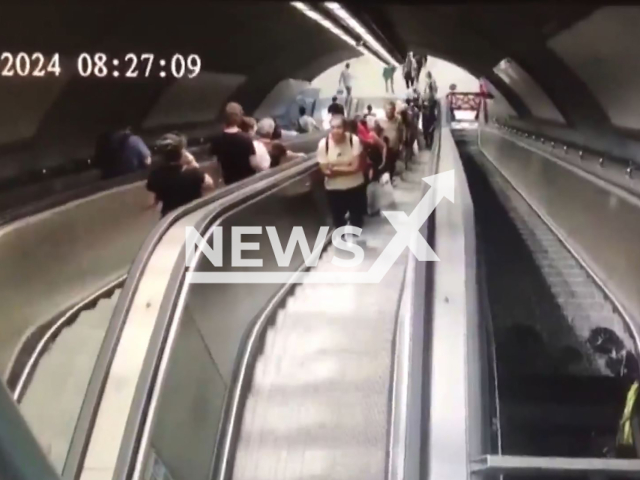 Escalator suddenly moves in opposite direction at the Izmir Metro Station in Turkey, undated. People started to lose balance and fall. Note: Picture is screenshot from a video (Newsflash)