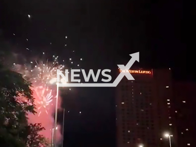 Image shows the fireworks by Turkish fans in front of the Austrian national team's hotel in Leipzig, Germany, undated photo. It happened before Turkey's win, July 2, 2024. Note: Photo is a screenshot from a video. (Newsflash)