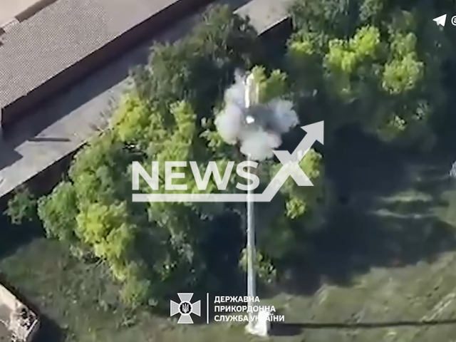 Ukrainian kamikaze drone destroys Russian Murom-technical observation point in Vovchansk Raion in Ukraine in undated footage. The footage was released by the State Border Service of Ukraine on Wednesday, July 3, 2024.
Note: Picture is screenshot from a video. (@DPSUkr/Newsflash)