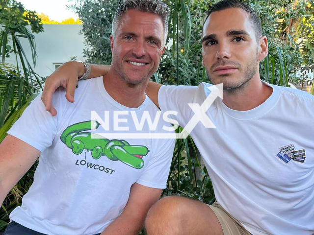 Ralf Schumacher, 49, and his partner Etienne, 34, pose in undated photo. They have been a couple for two years. Note: Private photo from social media. (@ralfschumacher_rsc/Newsflash)