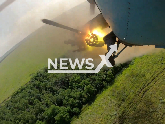 Russian Mi-35M military helicopter successfully targeting a Ukrainian stronghold and a group of soldiers on the battlefield in Eastern Ukraine, on July 15, 2024.
Note: Picture is screenshot from a video. (Russian Ministry of Defence (MoD)/Clipzilla)