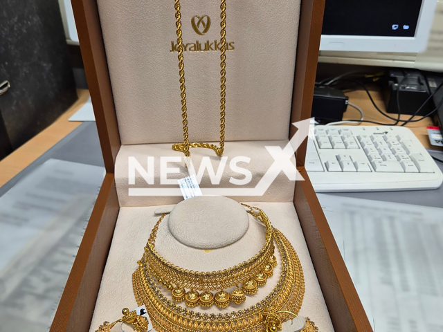 Image shows the golden jewellery, undated photo. Customs caught a traveller from Dubai attempting to smuggle EUR 47,000 (GBP 39,509) worth of jewellery in Duesseldorf, Germany, July 9, 2024. Note: Licensed content. (Duesseldorf Main Customs Office/Newsflash)