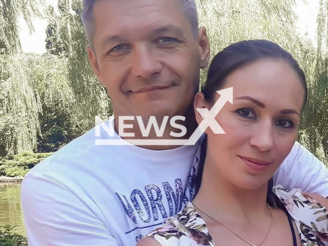 Photo shows Marina Skorplyuk, 43, with her husband Evgeniy from Krasnodar, southern Russia, undated. He tore out her eye and bit off her ear. Note: Picture is private used in local media. (Marina Skorplyuk/Newsflash)