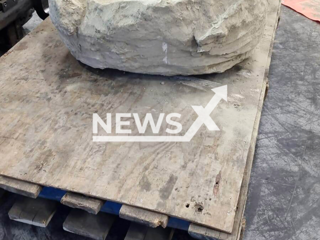 Image shows the crystal meth hidden inside bags loaded with a sandy substance, undated photo. Dutch officials seized more than 3.2 tonnes of the drug worth more than EUR 22.4 million (GBP 18.9 million) in Rotterdam, the Netherlands, in March 2024. Note: Licensed content. (Dutch Public Prosecution Service/Newsflash)