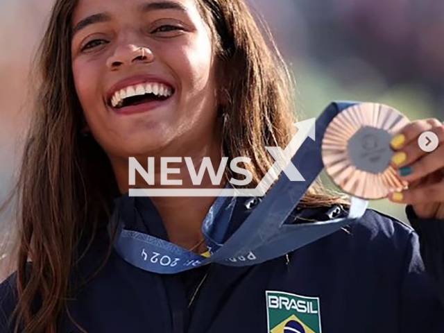 Rayssa Leal poses in undated photo. She won one of Brazil's first medals at the Paris Olympic Games. Note: Image is a screenshot from post. (@rayssalealsk8/Newsflash)