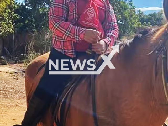 Picture shows the girl on the horse minutes before the fall, Saturday, July 27, 2024. Jennifer Thaeme Morais dos Santos died. Note: Private photo taken from local media. (Gislane Ferreira/Newsflash)