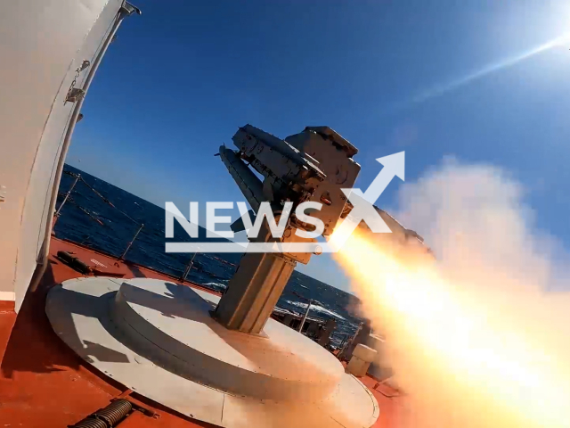 Russian warship fire during the large-scale drills of the Russian Navy in the Caspian Sea on 31 July 2024.
Note: Photo is a screenshot from a video. (Russian Ministry of Defence (MoD)/Clipzilla)