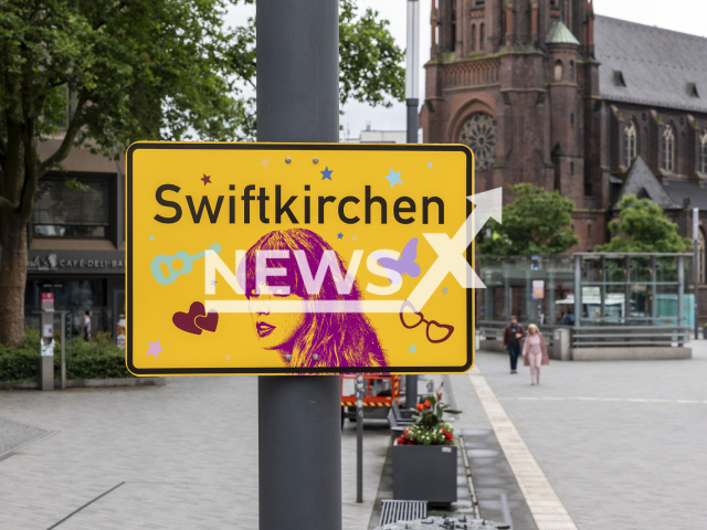 Image shows the new welcome sign of the city of Gelsenkirchen, Germany, undated photo. The city was temporarily renamed to Swiftkirchen ahead of Taylor Swift's tour. Note: Licensed content. (City of Gelsenkirchen/Newsflash)