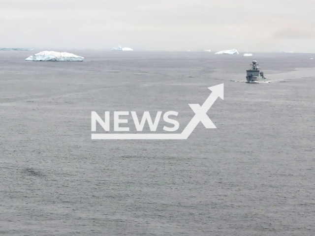 Image shows the rescue operation, undated photo. Two pilots were saved from Greenland's waters after their plane crashed on Monday, July 29, 2024. Note: Licensed content. (Joint Arctic Command/Newsflash)