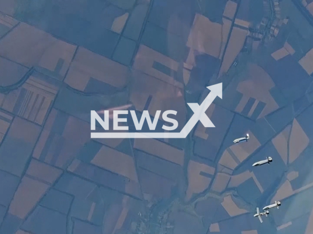 Image shows a Russian Sukhoi Su-34 fighter jet striking a Ukrainian temporary deployment point, undated photo. It took place in Eastern Ukraine, August 5, 2024. Note: Photo is a screenshot from a video. (Clipzilla)