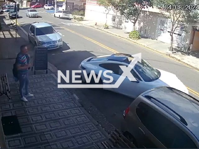 Security camera footage shows the moment a luxury car being stolen and the three men driving away with the car. The incident happened in Santo Andre municipality located in Sao Paulo, Brazil on 4th August 2024. Note: Photo is screenshot from a video (Newsflash)