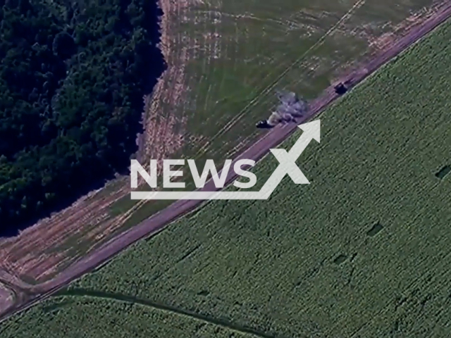 Russian 'Lancet' drone hits Ukrainian armoured vehicle during the operation in Kursk region in Russia, August 13, 2024.
Note: Photo is a screenshot from a video. (@mod_russia/Newsflash)