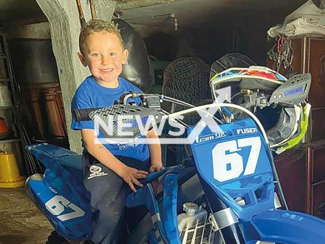 Dylan Lausarot, aged 4, poses in undated photo. He died in a tractor incident in Villar Pellice, Turin, Italy. Note: Private photo from local media. (Newsflash)